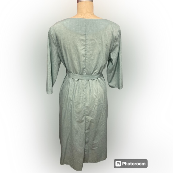 Modest and ComfyCotton Dress with 3/4 sleeves and Vertical Pleats Self Belt Med. - Picture 3 of 6